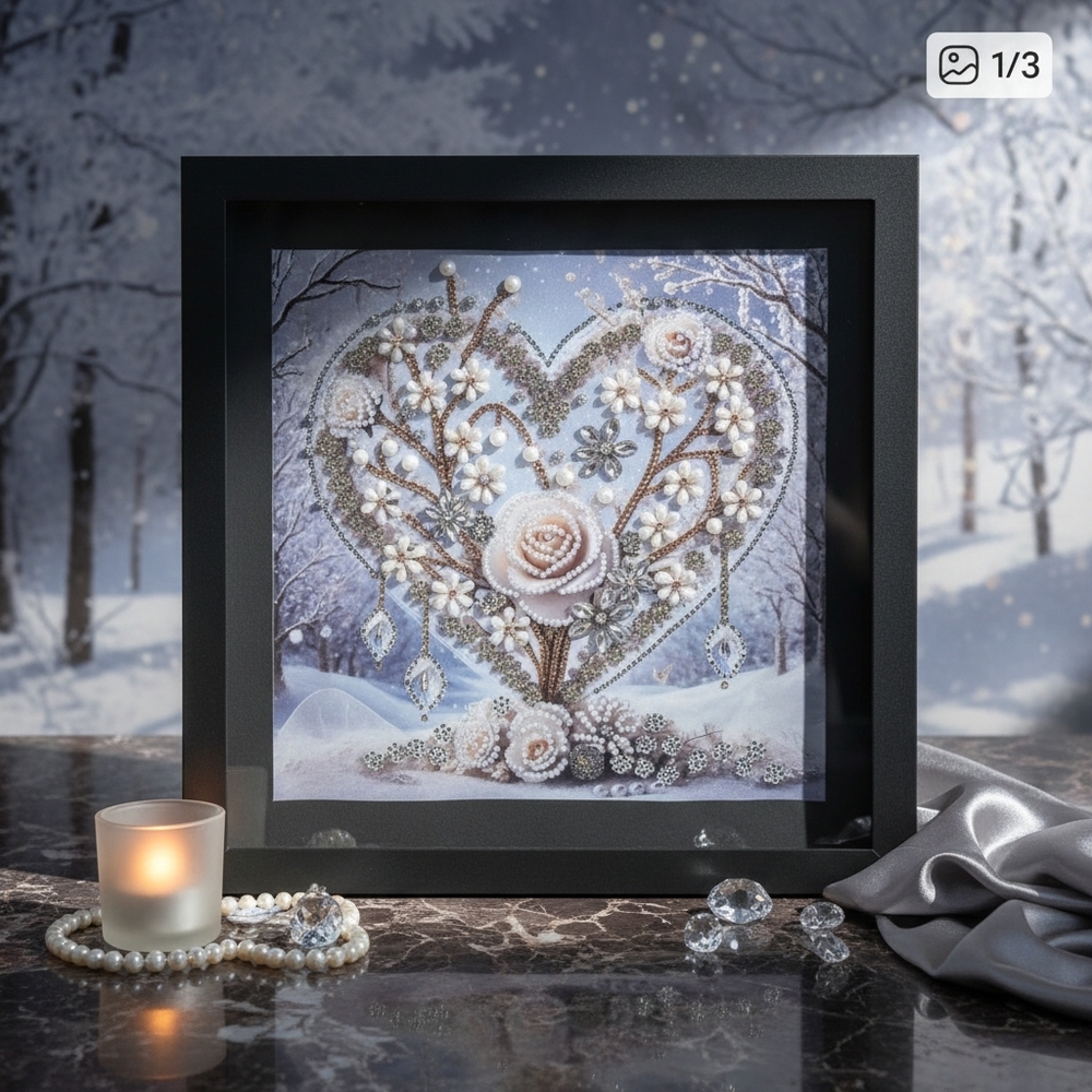 Elegant Heart-Shaped Floral Art with Black Frame